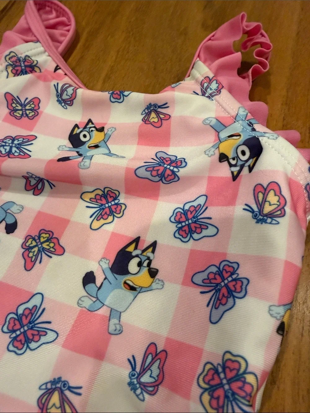 NWOT Bluey Pink Gingham Ruffle Two-Piece Swimsuit